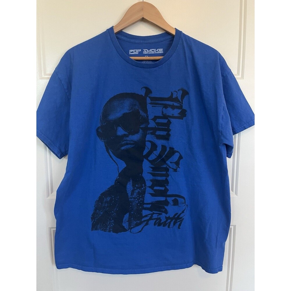 Pop Smoke Faith Blue Graphic T-Shirt Size 1X Rap & Hip Hop Music Tee